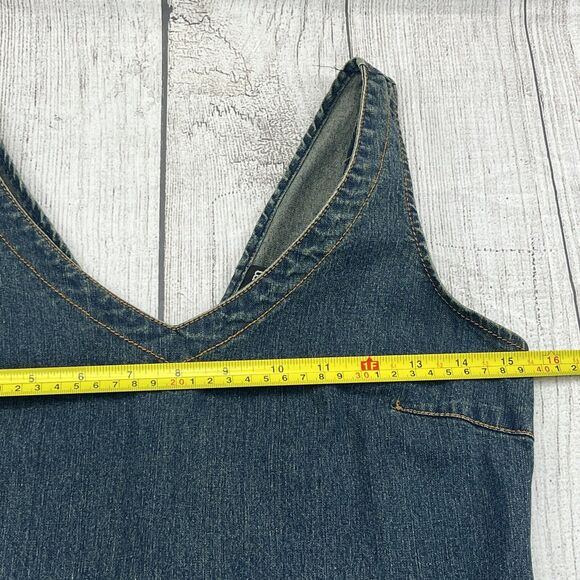 Raw Hem Maxi Denim Shirt Dress‎ Size S Sleeveless V-Neck Retro 90’ Y2K - Picture 9 of 10